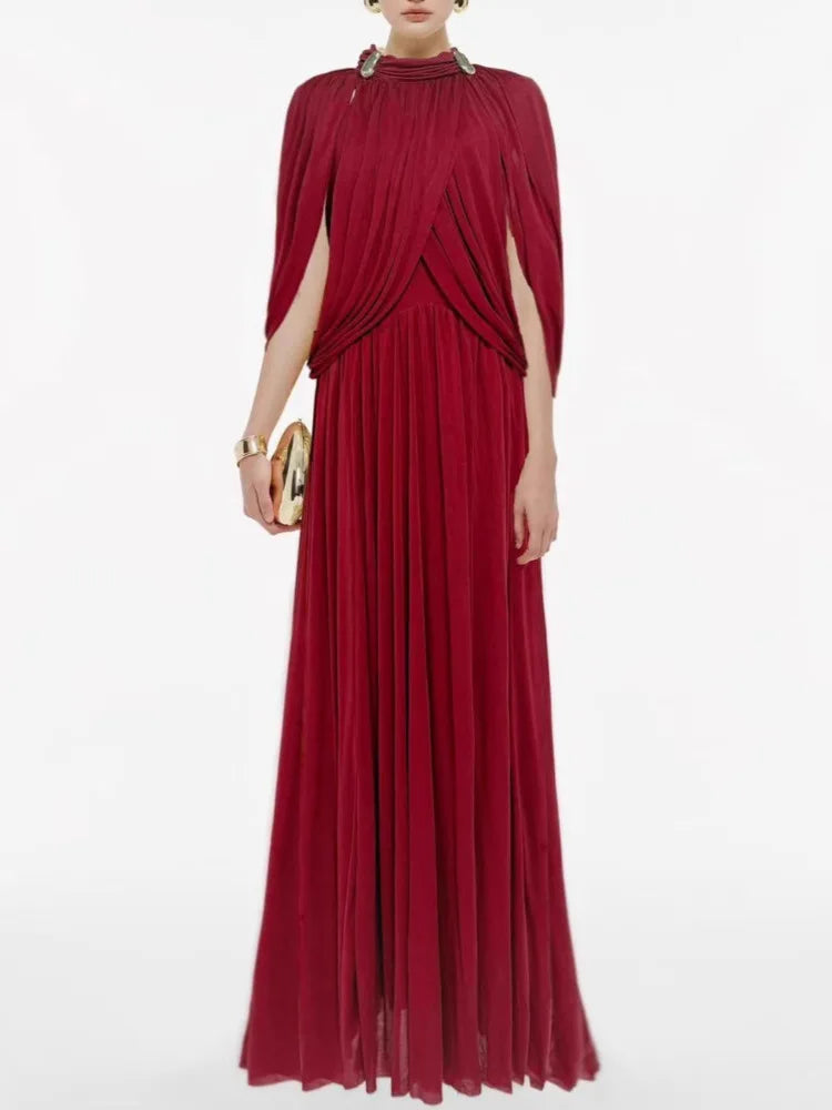 Red evening gown on a white background