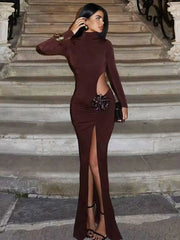 Turtleneck Hollow Out Thigh High Split Dress