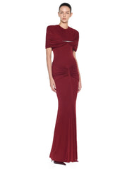 Draped detail maxi dress in burgundy
