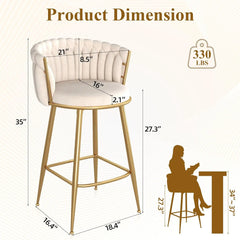 Bar stool with dimensions and weight capacity displayed on a white background