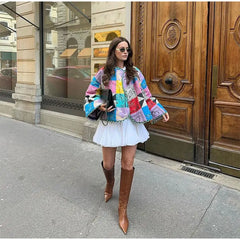 Square Printed Patchwork Buttoned Jacket