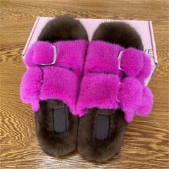 Mink Fur Flat Round Head Slippers