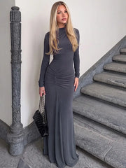 Turtleneck long sleeve maxi dress with ruched waist