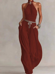 Rust halter wide leg top and pants set