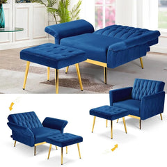 Velvet Accent Chair with Adjustable Armrests and Backrest And Ottoman