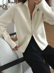 Zip Front Stand Collar Knit Jacket