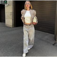 Military Style Shoulder Strap Metal Decor Jacket