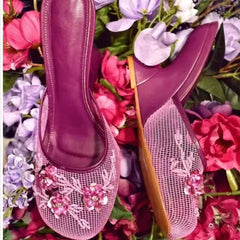 Floral Mesh Wedge Heels