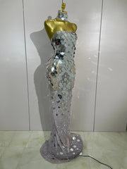Sequin and pearl strapless floor length dress