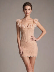 Lace Ruffle Square Neck Mini Dress with straps