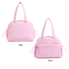 Pink handbag shown from front and back on a white background