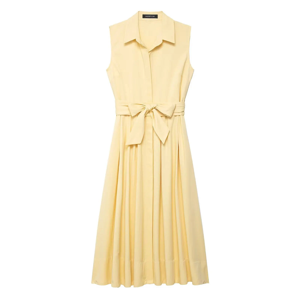 Yellow sleeveless dress with a belt 