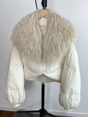 Textured Fur Collar Cropped Jacket