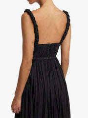 Black Pleated Floral Print Hem Maxi Dress