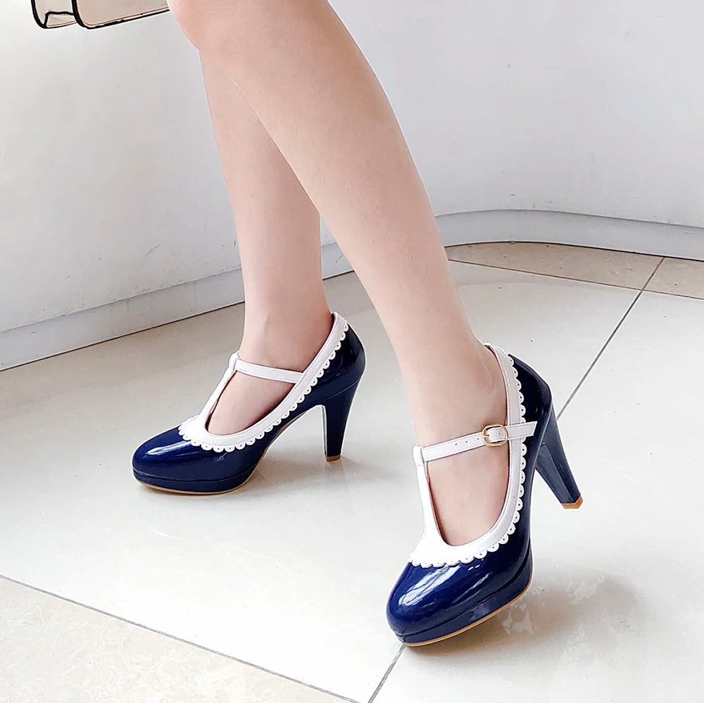 Platform Heel T Strap Mary Janes Shoes