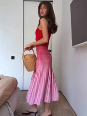 Colorblock Ribbed Knit Midi Dress
