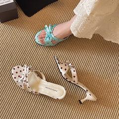 Polka Dot Bow Kitten Heel Mules