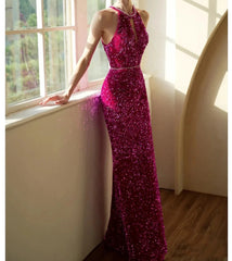 Mermaid Glitter Sequined Halter Pearl Tassel Evening Gowns