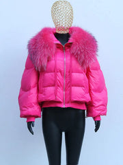 Women Short Jacket Large Fur Collar Thick Outerwear 