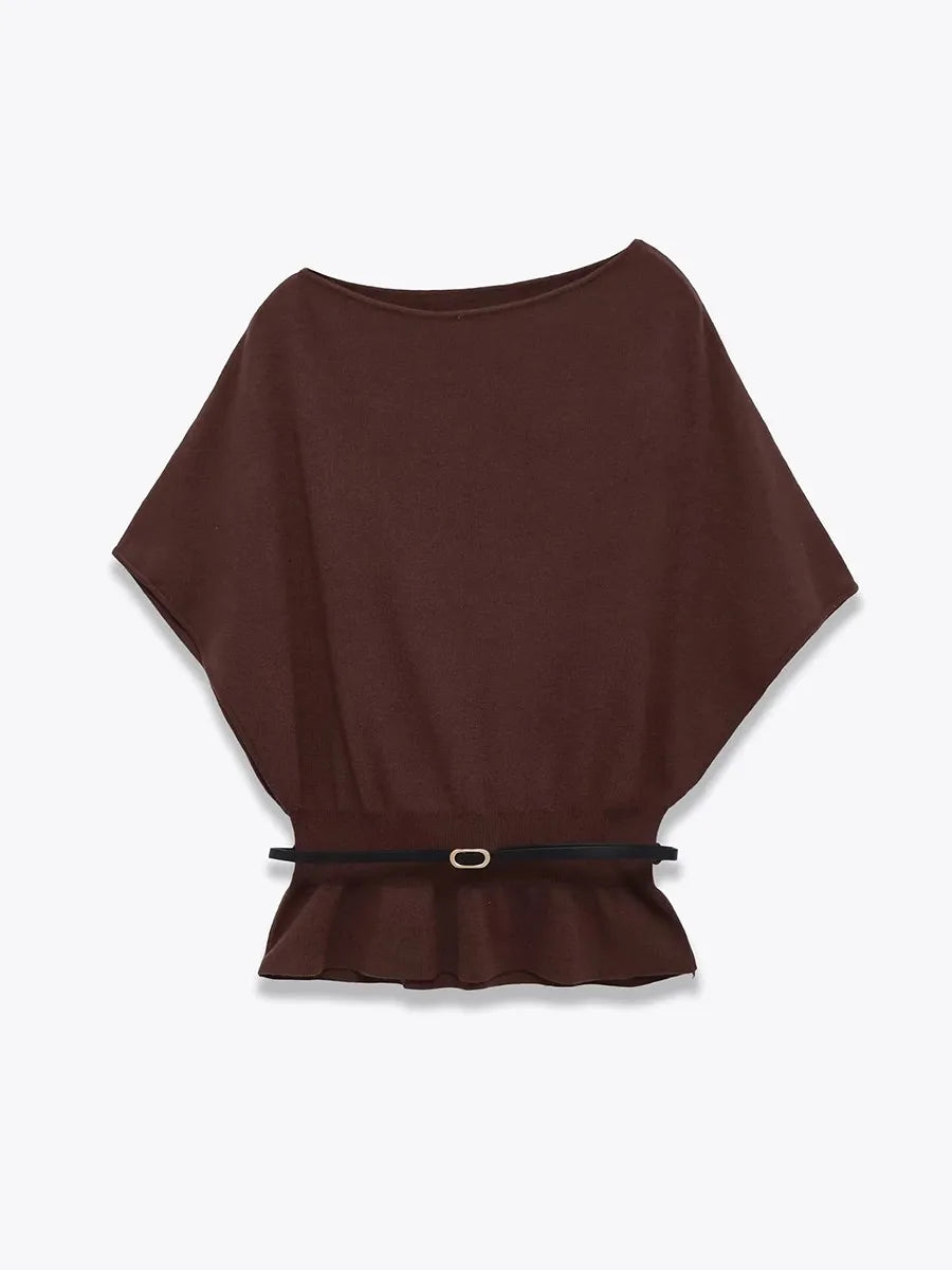 Brown poncho with a belt on a white background