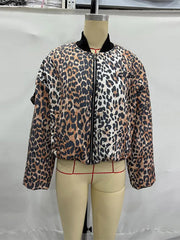 Leopard Print Patchwork Stand Collar Jacket