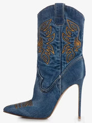 Embroidered Pointed Stiletto Cowboy Boots