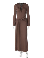 Twisted Neck Ruched Waist Maxi Dress