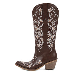 Floral Embroidered Pointed Toe Cowboy Boots