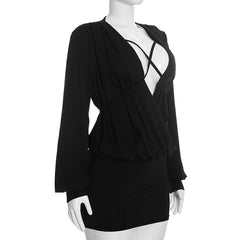 Black Multi Way Cross Strap V-Neck Mini Dress