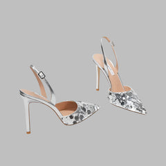 Single button Back strap Sequins Thin heel Sandals