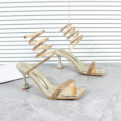 Snake Pattern Thin High Heeled Sandals