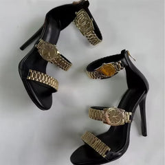 Gold Metal Watch Strap Heels