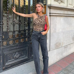 Leopard Print One Shoulder Bodysuit