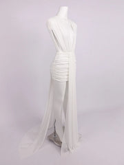 White Draped V-Neck Side Cut Out Mini Dress