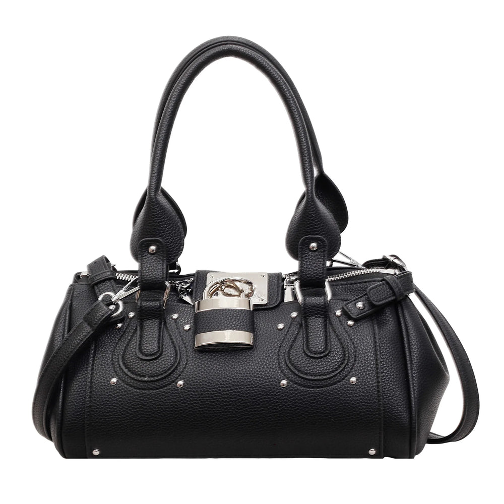 Black satchel bag with lock detail