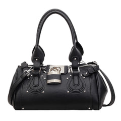 Black satchel bag with lock detail