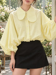 Lapel Collar Lantern Sleeve Blouse