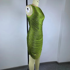 Ruched Metallic Thread Sleeveless Mini Dress