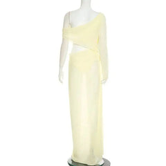Draped Cutout One Shoulder Maxi Dress