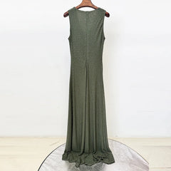 Green Sparkly Rhinestone Cowl Neck Sleeveless Maxi Dress