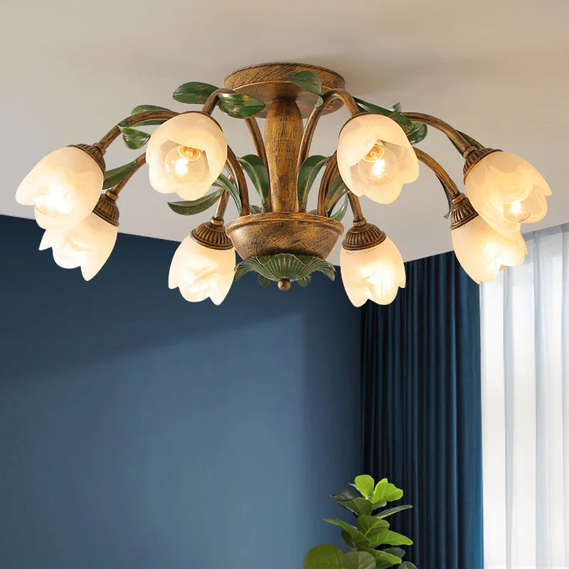 Garden Style Flower Glass Ceiling Lamp