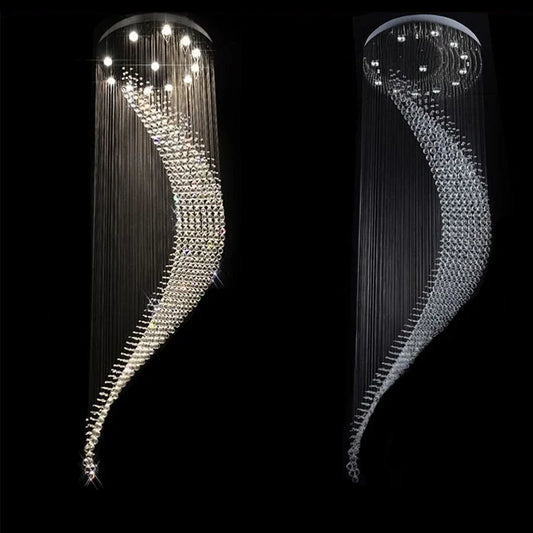 Crystal Chandelier Spiral Design Suspension Wire Ceiling Lamp