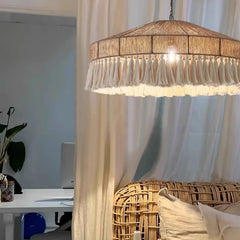 Japanese style Dining Room Round chandelier Hand Woven Hemp Rope Chandelier Retro Industrial Style Attic Glossy Lighting Fixture Golden Atelier