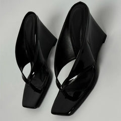 Patent square toe wedge heels