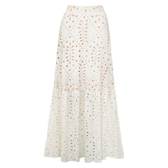 Scallop Neckline One-Piece Swimsuit with Eyelet Midi Skirt Set