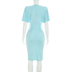 Solid Half Sleeve O-Neck Midi Dress