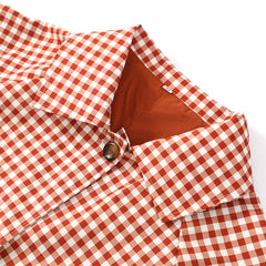 Red Gingham Lapel Long Trench Coat