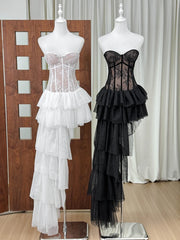 Lace Corset Asymmetrical Tulle Hem Gown