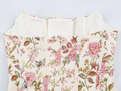 Floral Print Lace Up Strapless Corset Dress