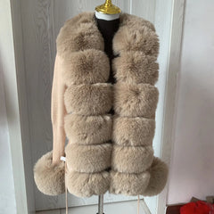 volumetric knit cardigan with fur collar